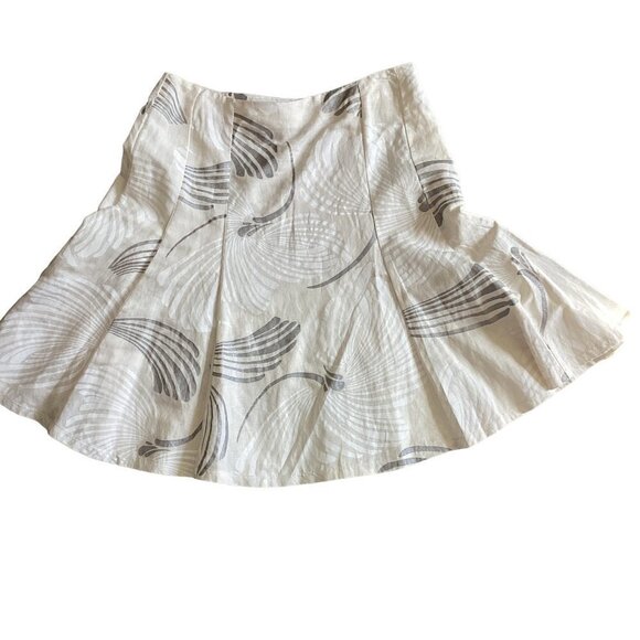New York & Co Sz 10 Linen Rayon Full Swing Skirt Beige White Silver 176M - Picture 1 of 8